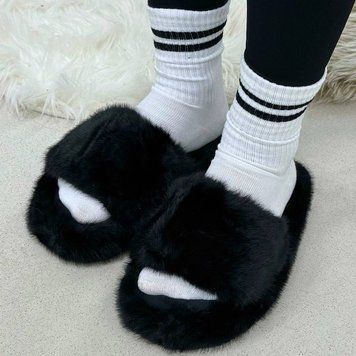 Капці жіночі відкриті пухнасті чорні, 36-37 р, 1 пара